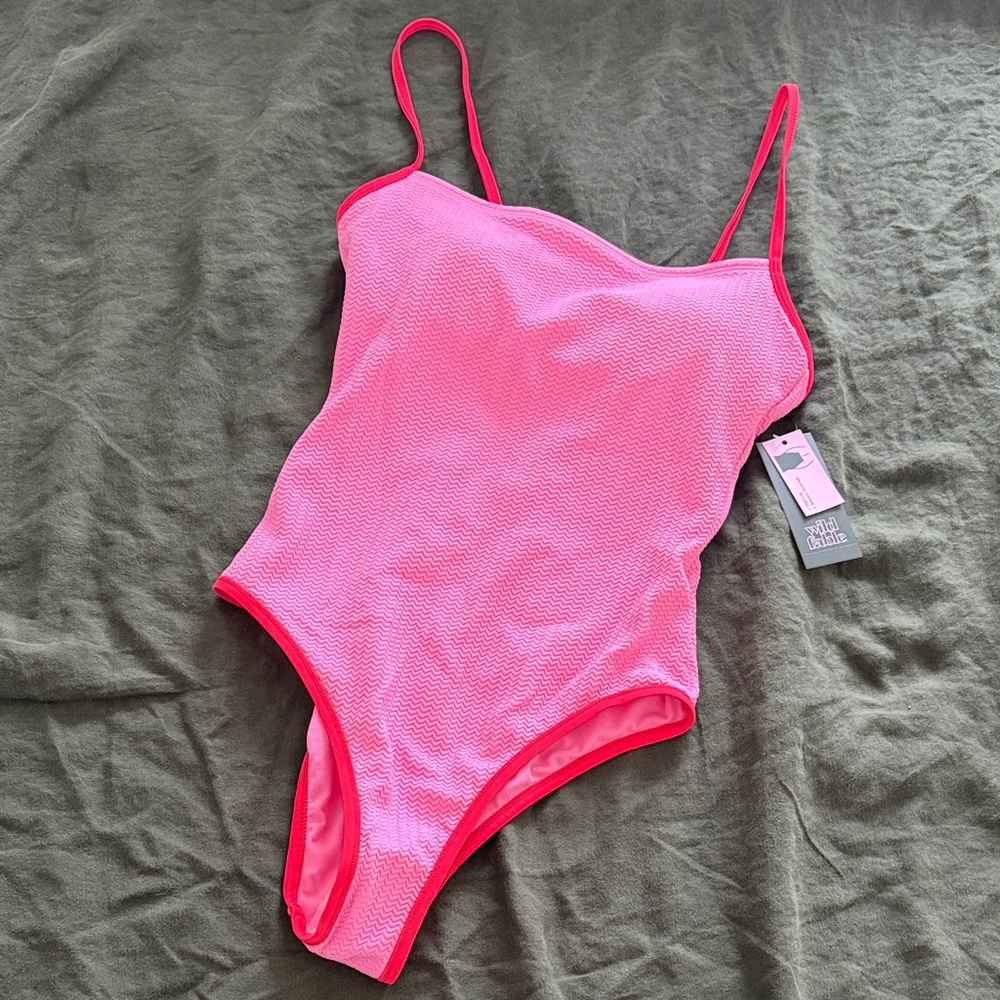 Hot Pink One-Piece Swimsuit with Thin Straps